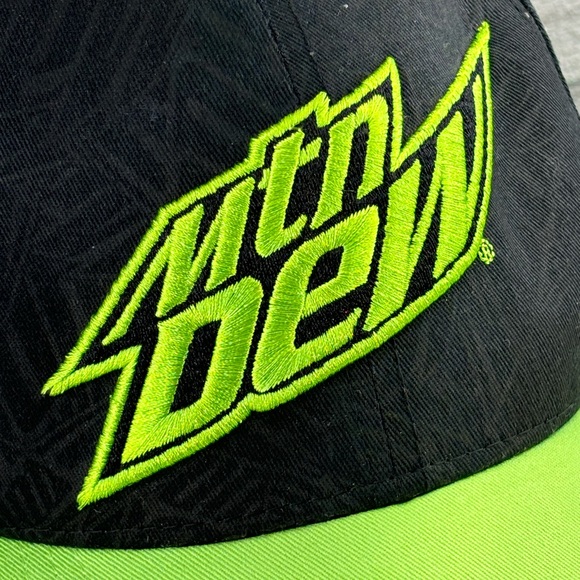 Mountain Dew Logo Adjustable Snapback Youth Hat Cap Black Line Green Pepsi - Picture 7 of 13